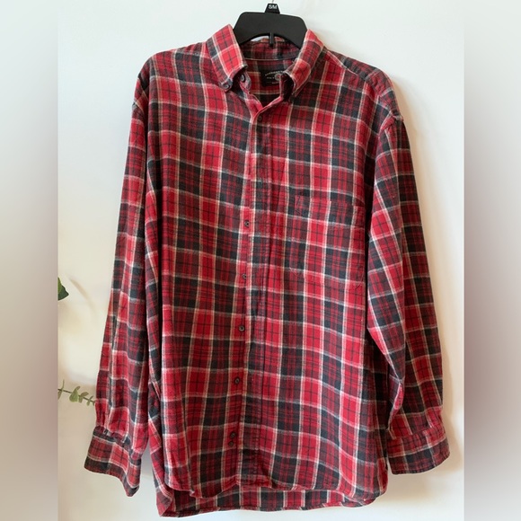 American Eagle Flannel Shirt Plaid Red & Dk Grey Buffalo Cotton Button Mens M - Picture 1 of 5